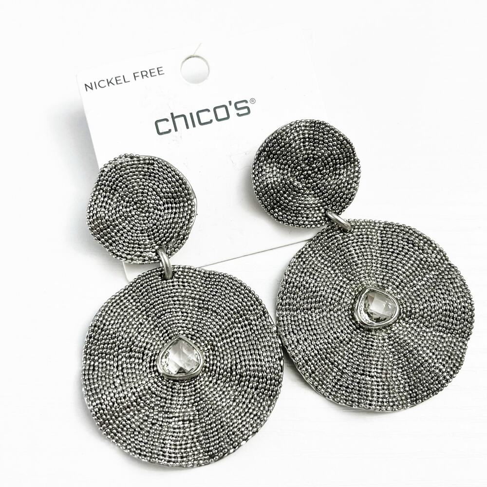 NEW Chico's Silver-tone Textured Drop Earrings